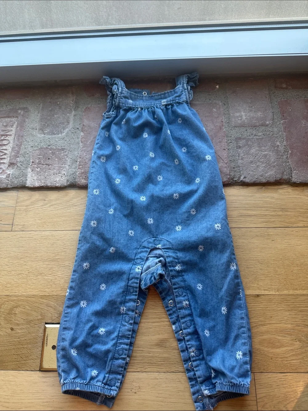 Carter's Blue Denim Daisy-Print Overalls
